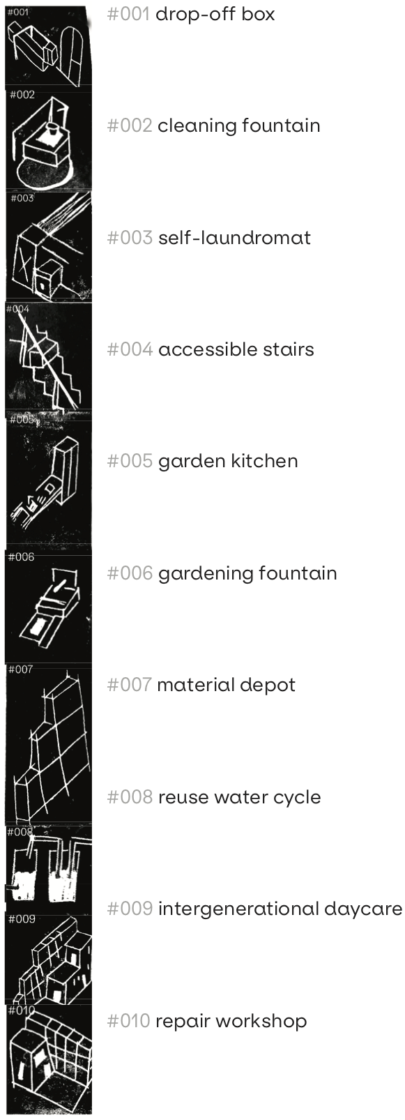 linocut logos of the different folleys